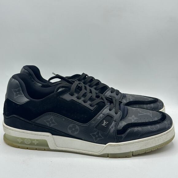 LOUIS VUITTON LV Trainer Sneaker Monogram Canvas Suede Black Eclipse Sz US 10.5 - Picture 2 of 9